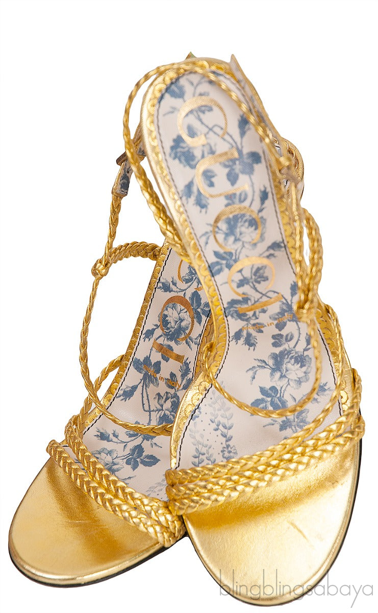 Metallic Gold Braided Strappy Sandals