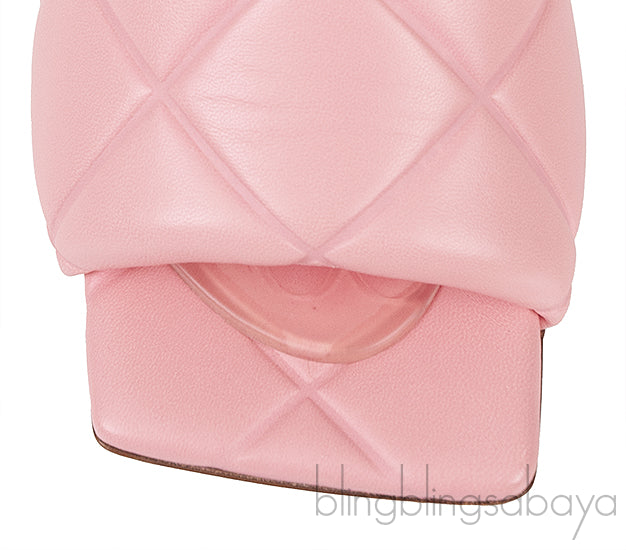Baby Pink Nappa Quilted Rubber Lido Leather Mules