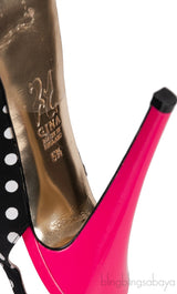 Pink Bow Black Polka-dot Platform Slingback Shoes