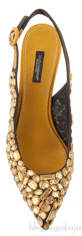 Yellow Mustard Crystal Slingback Heels