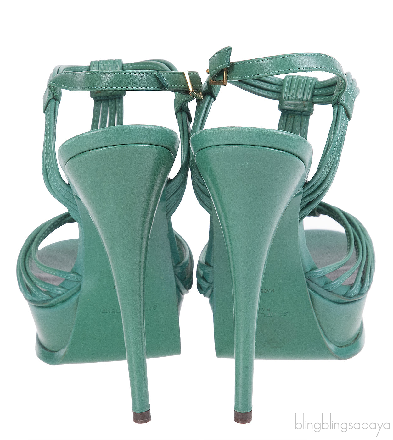 Yves Saint Laurent Green Strappy Slingback Sandals