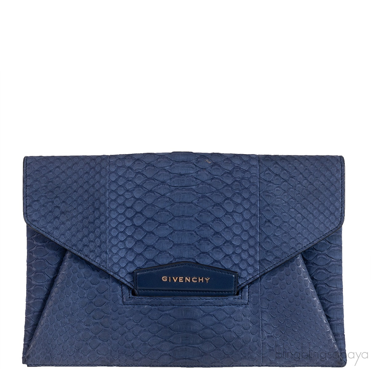Blue Python Antigona Envelope Clutch