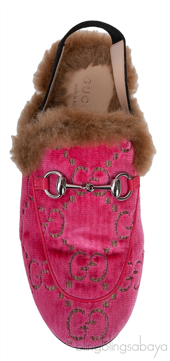 Pink Princetown GG Velvet Kids Shoes
