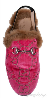 Pink Princetown GG Velvet Kids Shoes