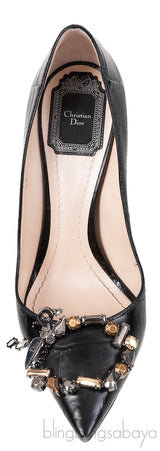 Black Croc Print Crystal Embellished Heels