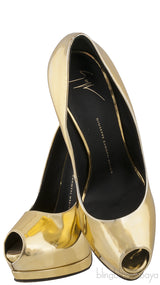 Gold Patent Peep Toe Pump