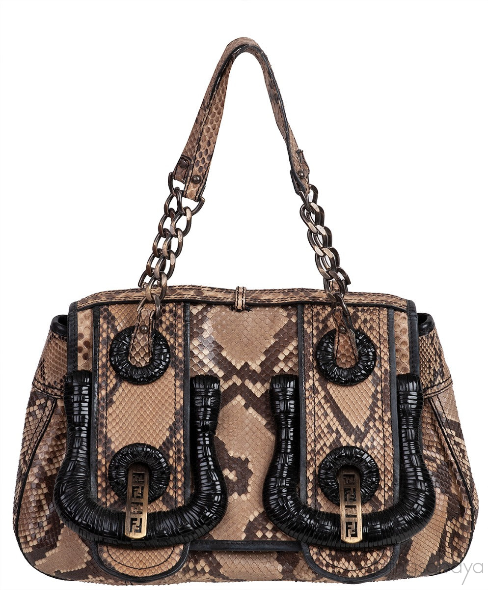 Fendi Brown Natural Python Flap Bag