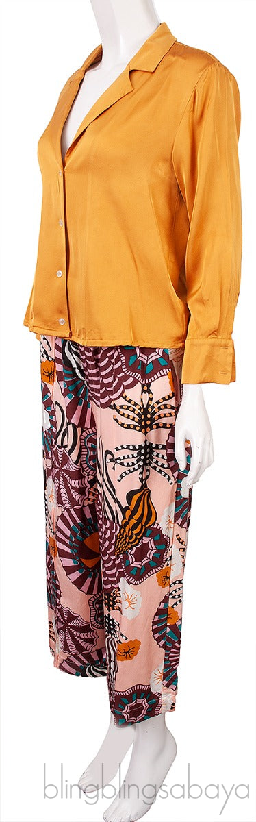 Gold Top & Printed Wide Leg Trouser