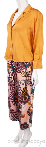 Gold Top & Printed Wide Leg Trouser