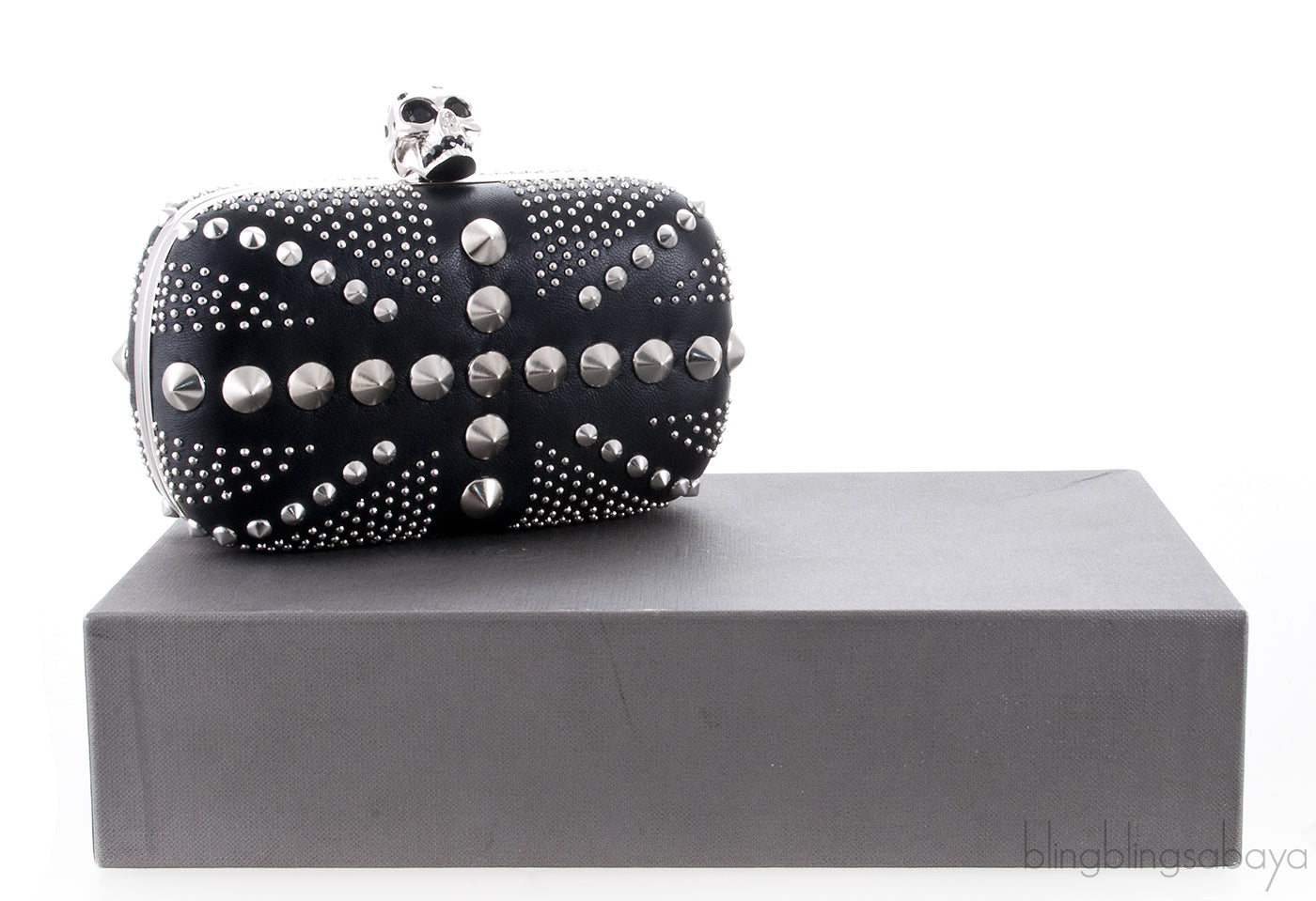 Skull Embellished Studded Box Clutch