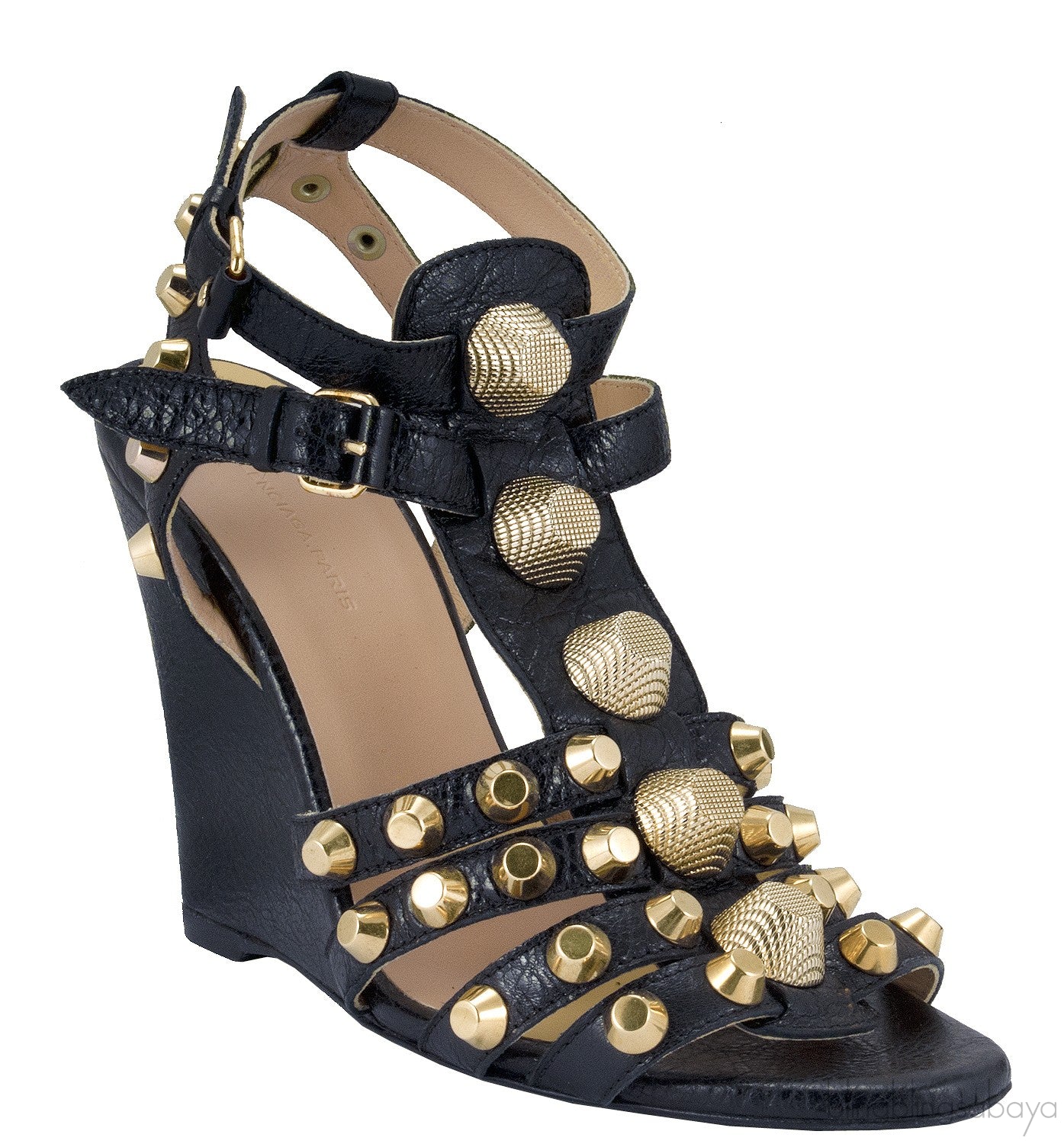 Black Leather Studded Wedge