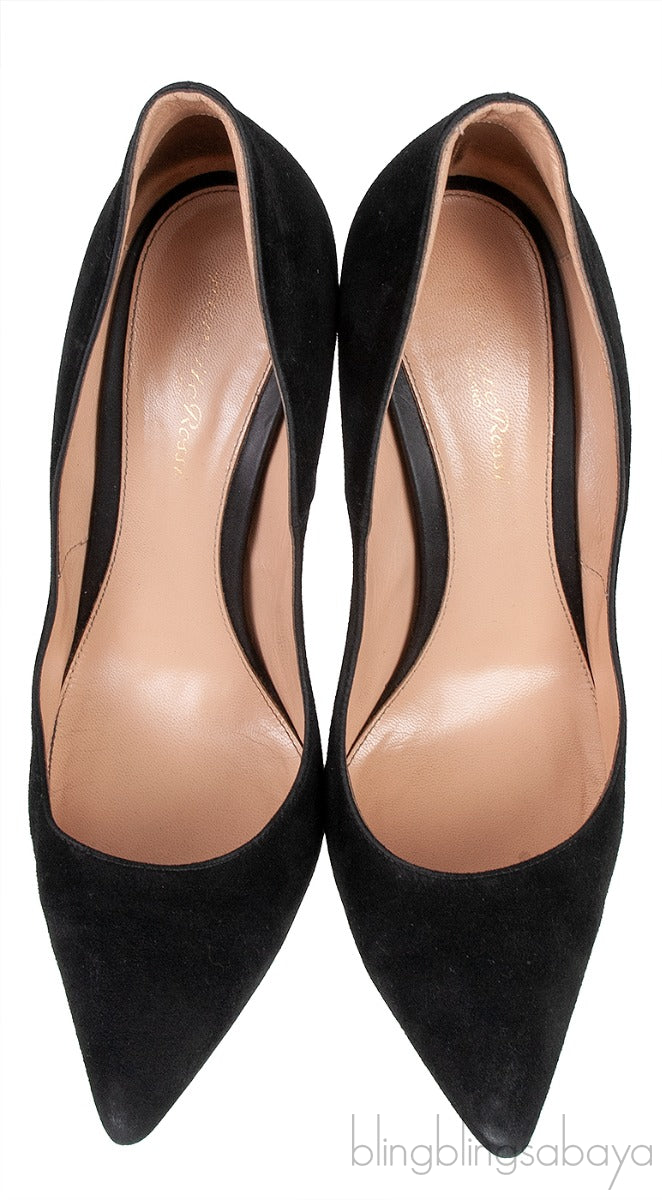 Suede Pointed Toe Black Heels