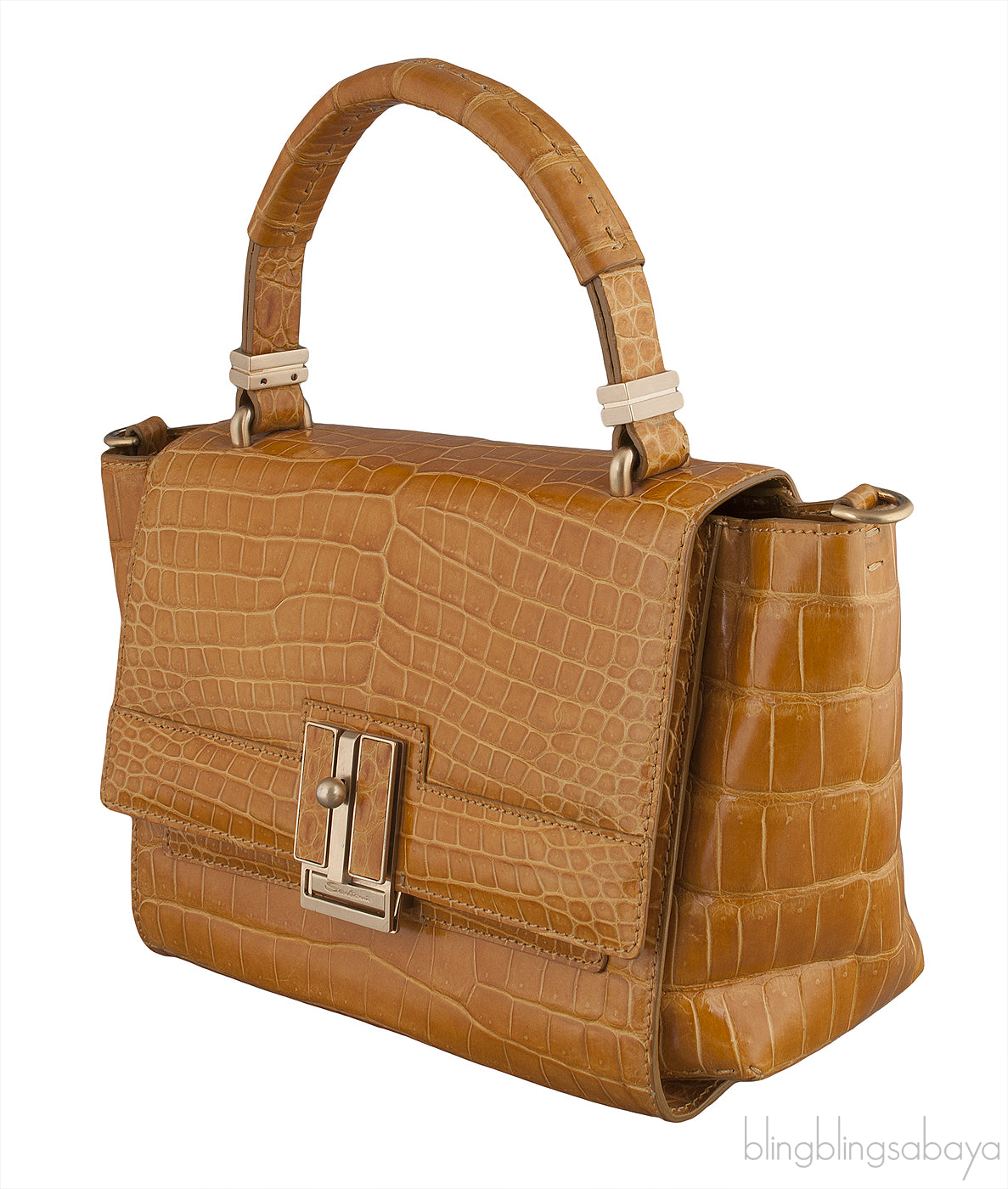 Camel Brown Crocodile Handbag