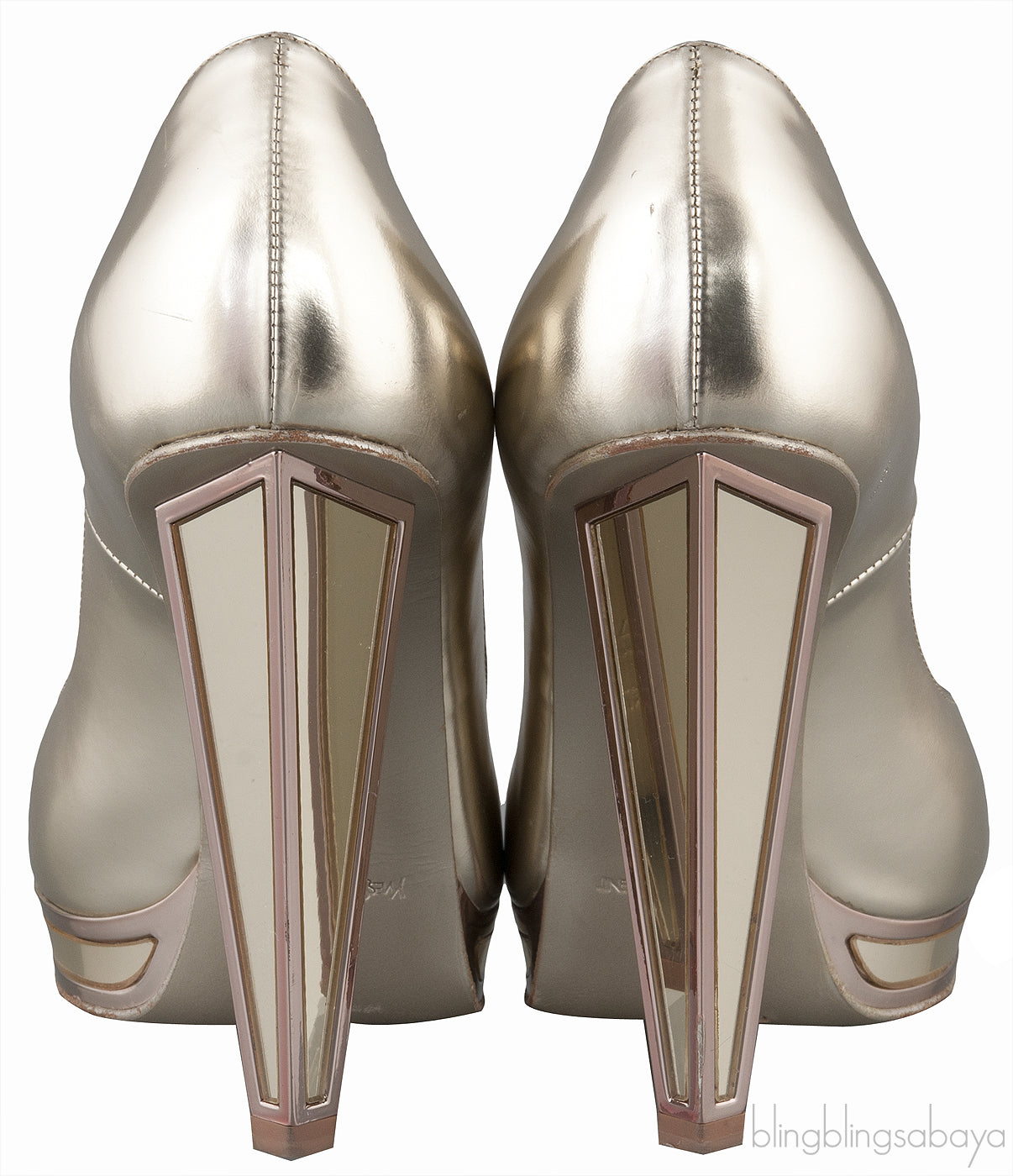 Gold Square Toe Mirrored Heels
