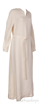 Beige V-neck Belted Dress