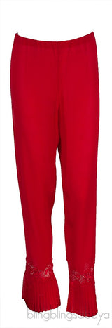 La Perla Red Pleated Trim Silk Pajama Set