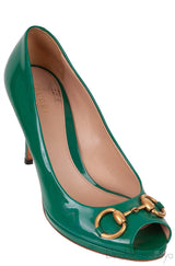 Green Patent Horsebit Peep Toe Pump