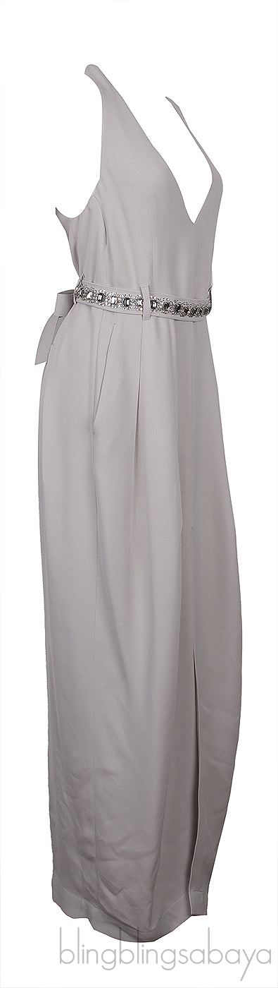 Grey Crystal Belted Dress