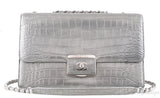 Silver Grey Crocodile Flap Bag