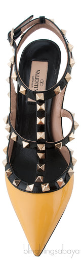 Yellow & Black Patent Rockstuds Heels