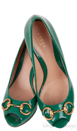 Green Patent Horsebit Peep Toe Pump