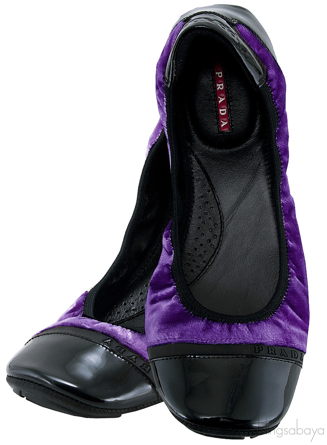 Prada Velvet Purple & Black Sport Ballet Flats