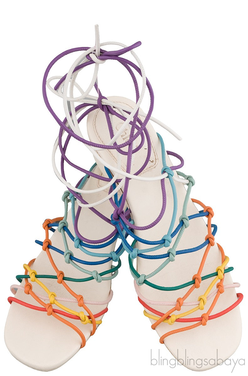 Jamie Multicolor Knotted Ankle-wrap Sandals