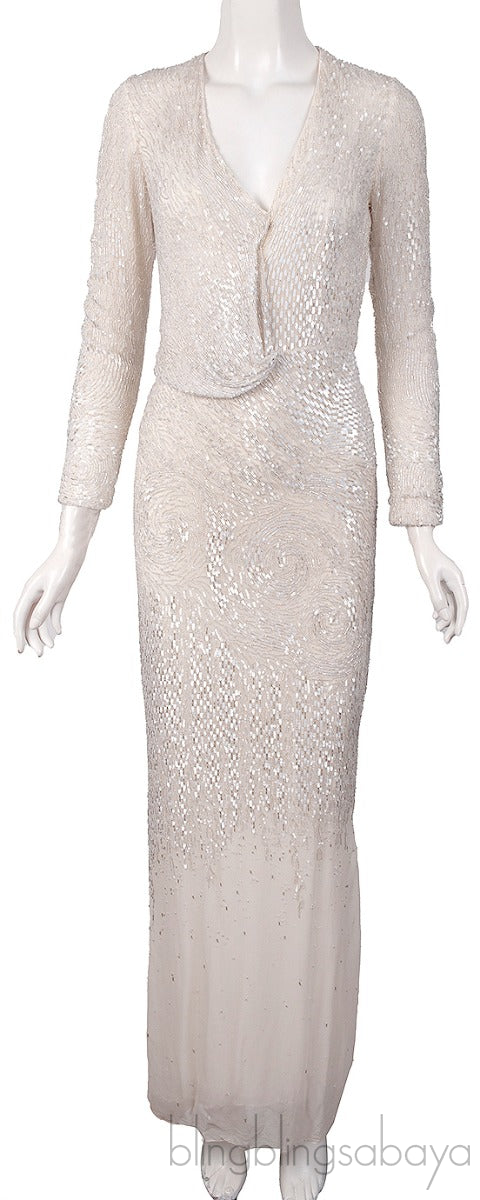 Sequin & Bead Embellished Long Sleeve Dress