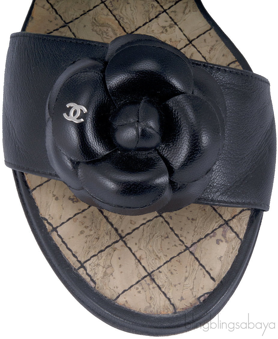Black Camellia Flat Mules*