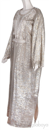 Silver Metallic Beaded Kaftan Dress