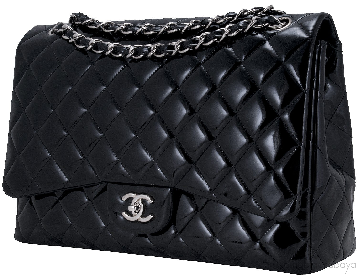 Black Patent Maxi Flap Bag