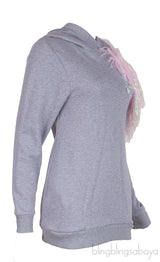 Grey Pom Pom Cut-out Hoodie