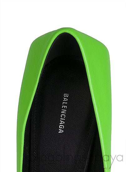 Neon Green Leather Pointed Toe Heels