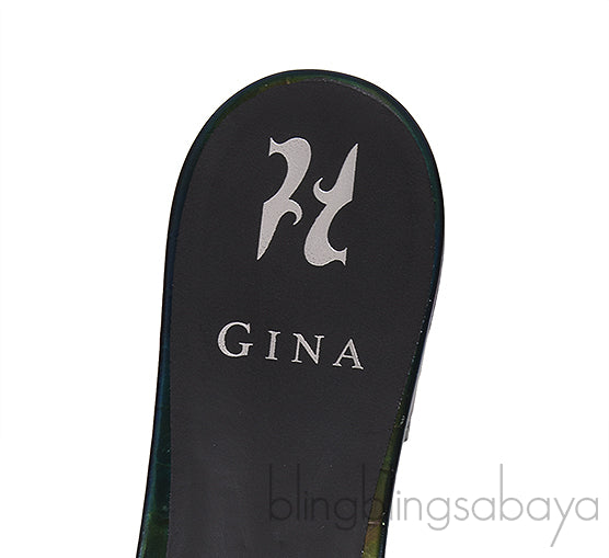 Petrol Patent Croc Embossed Crystal Heeled Sandals