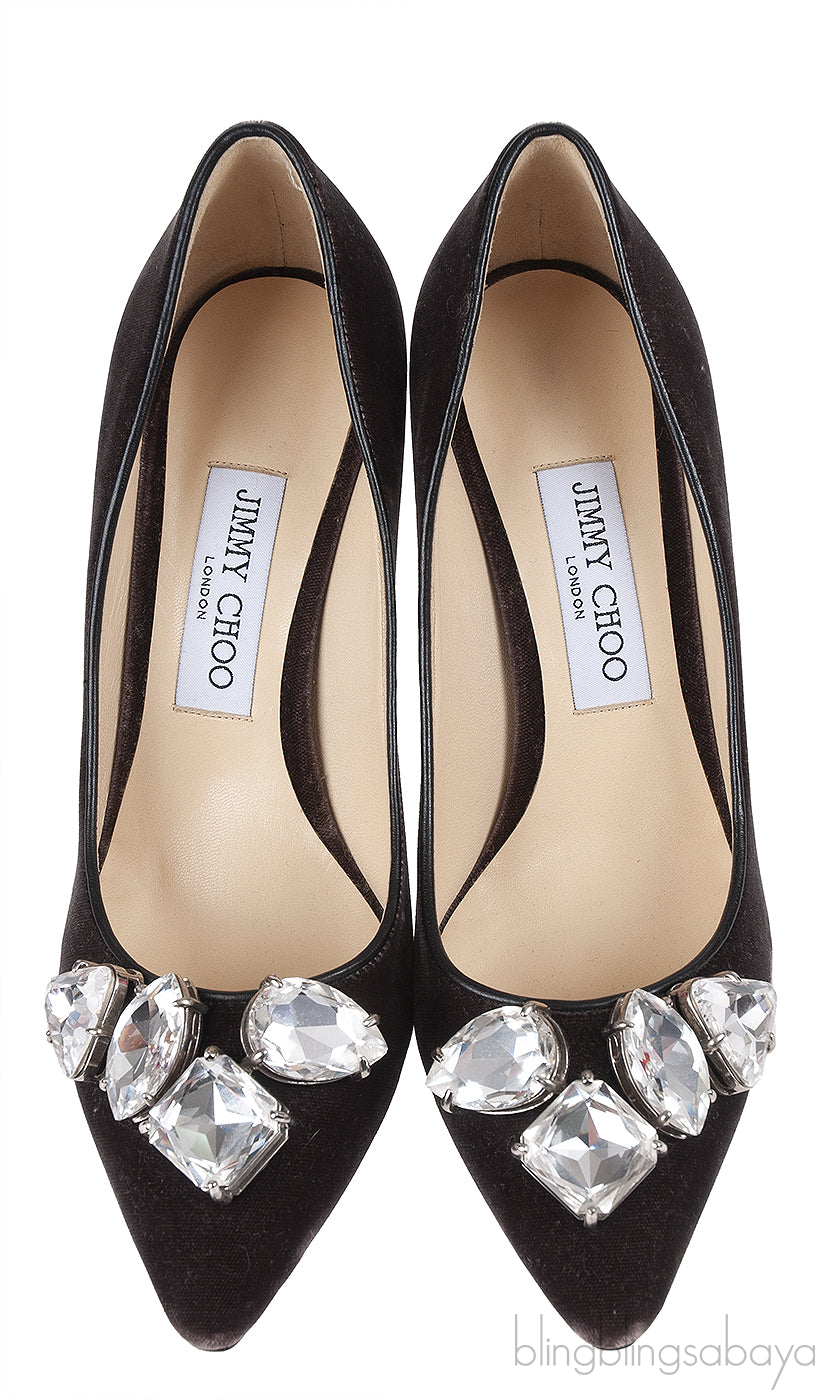 Jimmy Choo Marvel Dark Mink Brown Velvet Heels