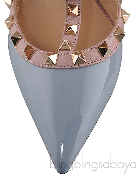 Valentino Garavani Blue Grey Patent Rockstuds Heels