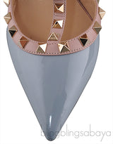 Valentino Garavani Blue Grey Patent Rockstuds Heels