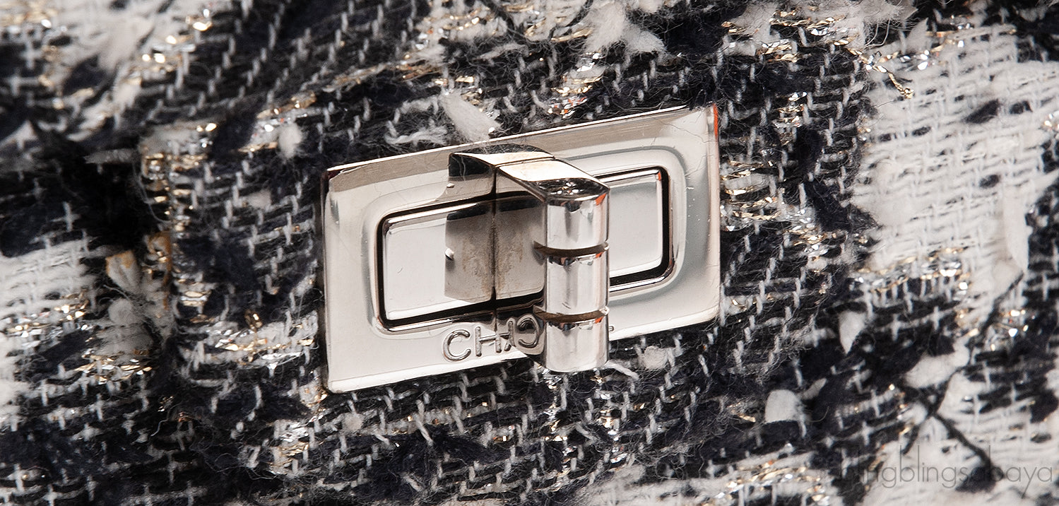 Chanel 2.55 Reissue Camellia Tweed Black and White Flap Bag