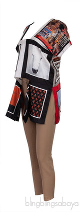 Multicolor Print Silk Blouse & Khaki Trouser