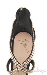 Black Crystal One Finger Sandals