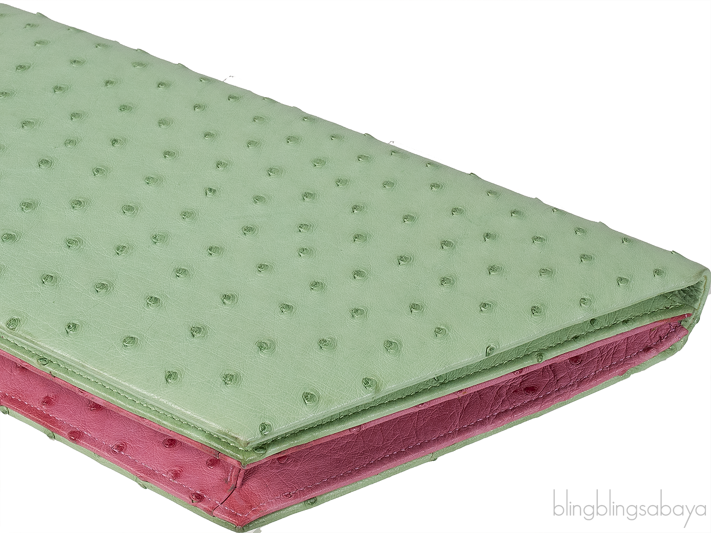 Laykh Apple Green & Pink Ostrich Trapezoid Clutch