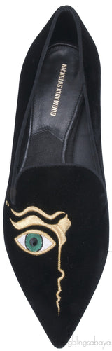Eye Pointed Toe Velvet Flat