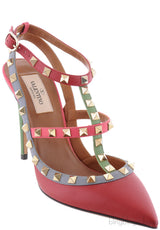 Red Multicolor Strap Rockstud Pump