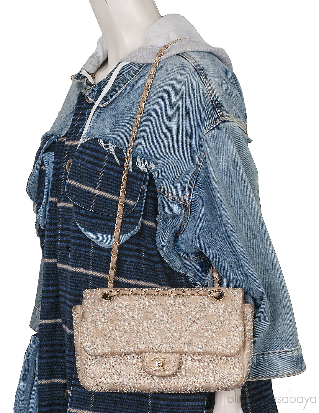 Crystal Bead Jewel Gold Medium Flap Bag