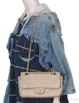 Crystal Bead Jewel Gold Medium Flap Bag