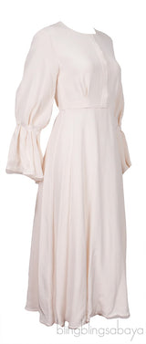 Off-white Gathered Sleeve Midi Dress