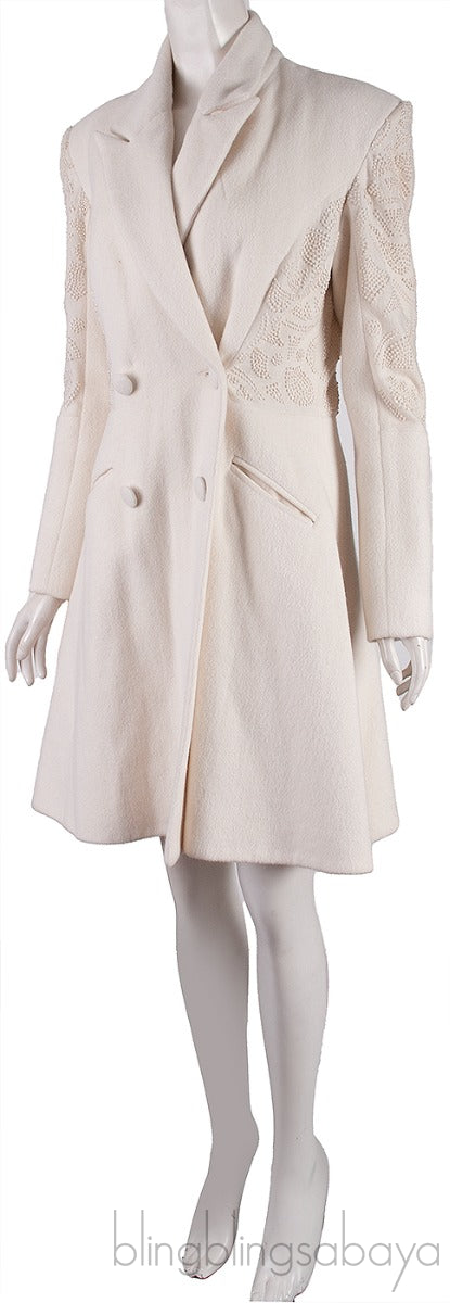 Off-white Wool Embroidered Coat