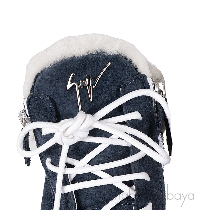 Giuseppe Zanotti Blue Suede White Wool Sneaker