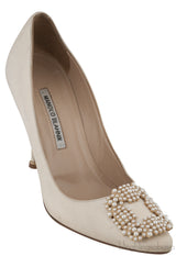 Ivory Hangisi Satin Jeweled Pump
