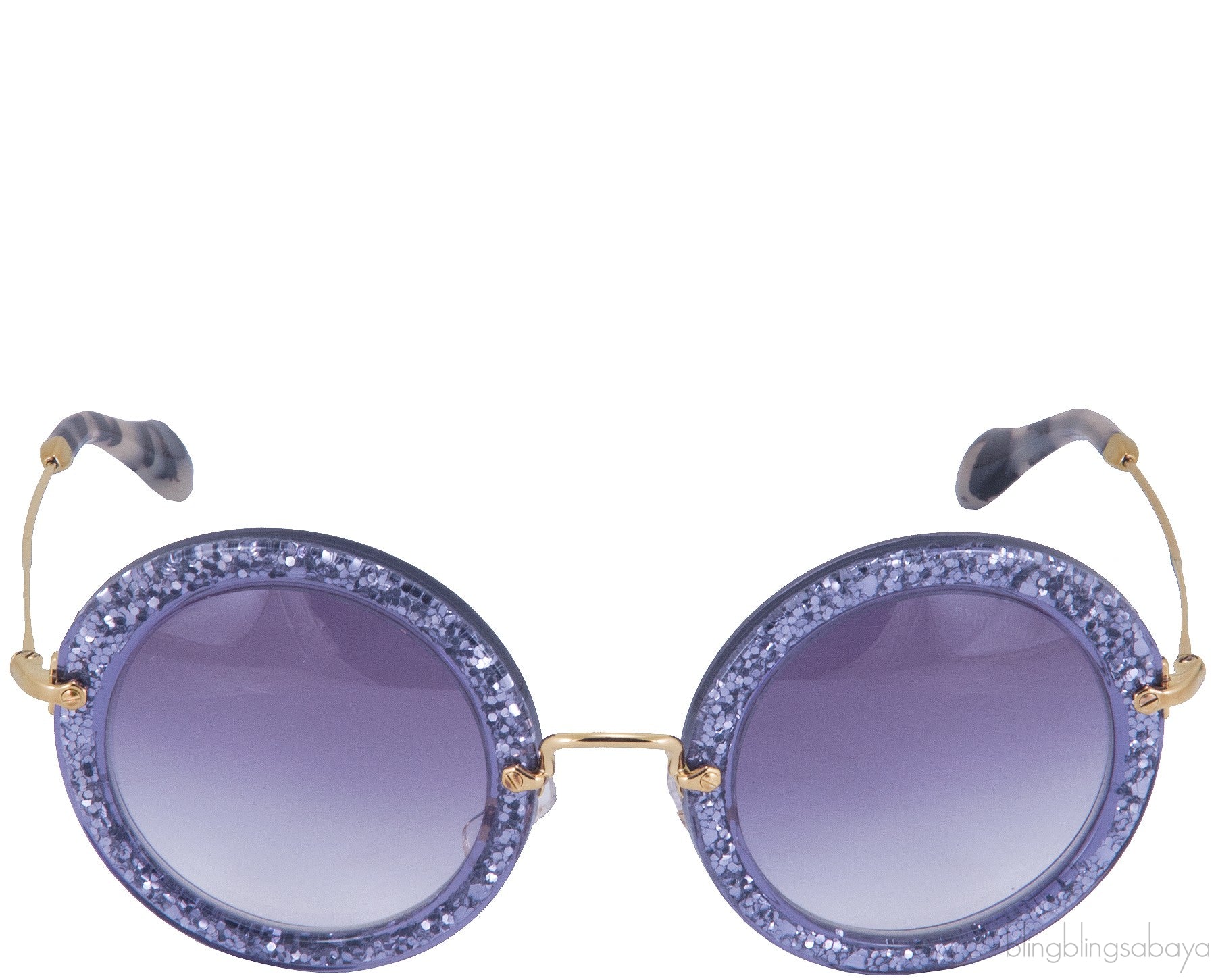 Lilac Noir Glitter Round Sunglasses